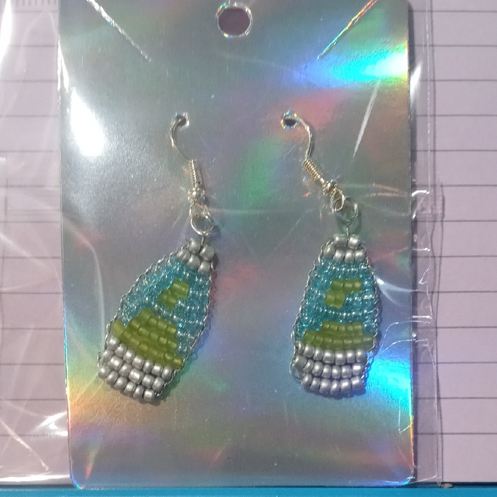 Silver and Blue Beaded Lava Lamp Earrings